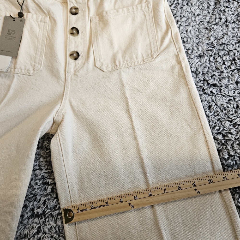 Massimo Dutti Cream Jeans US 6 High Rise Wide Flare Leg Full Length Button Fly - Picture 10 of 13